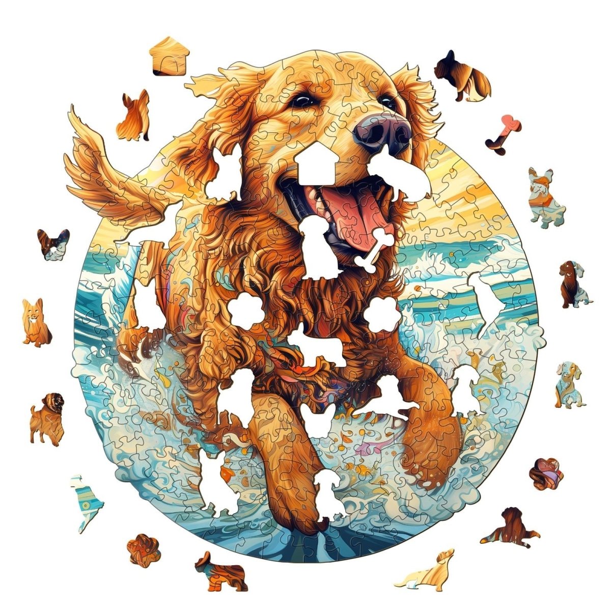 Happy Golden Retriever Wooden Jigsaw Puzzle - KAAYEE Puzzle