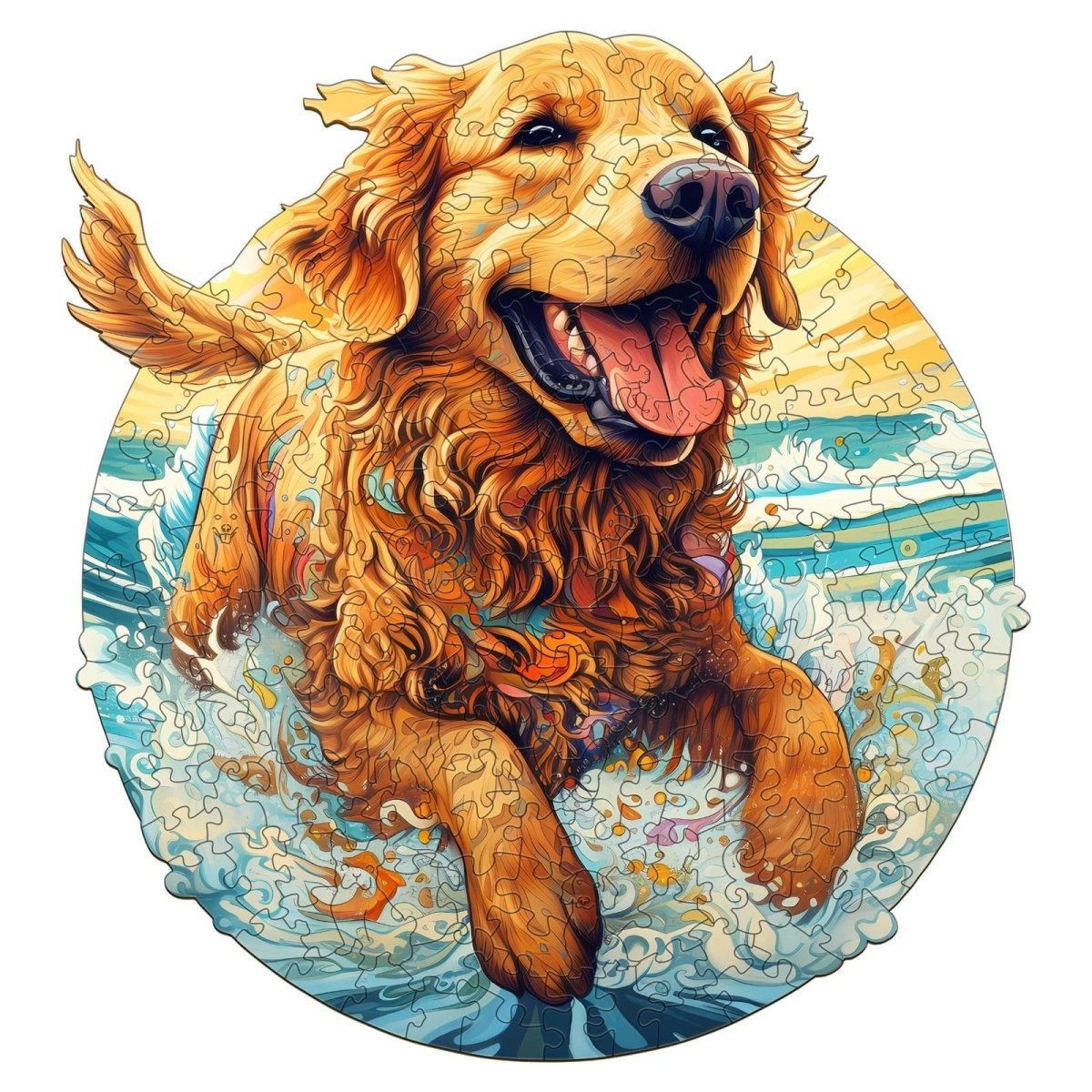 Happy Golden Retriever Wooden Jigsaw Puzzle - KAAYEE Puzzle