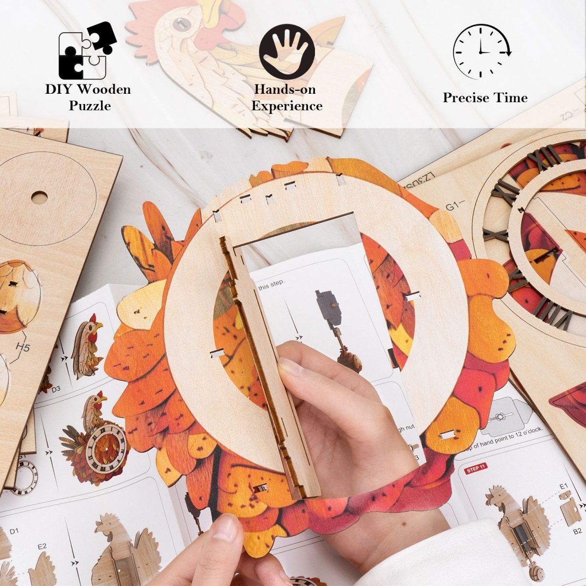 Hen Clock DIY Wooden Puzzle - KAAYEE Puzzle