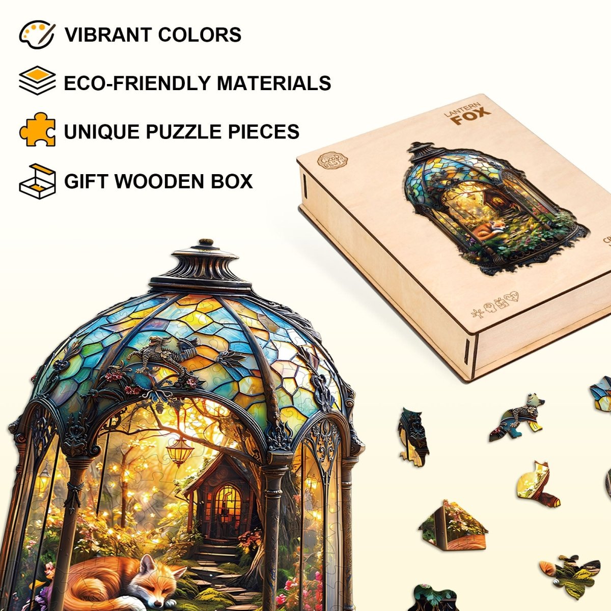 Lantern Fox Wooden Jigsaw Puzzle - KAAYEE Puzzle