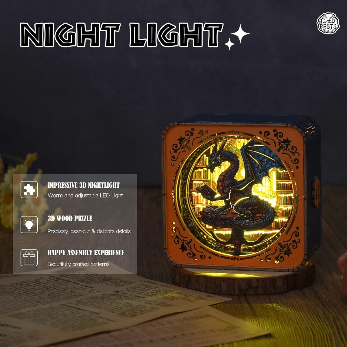 Library Dragon Night Light - KAAYEE Puzzle