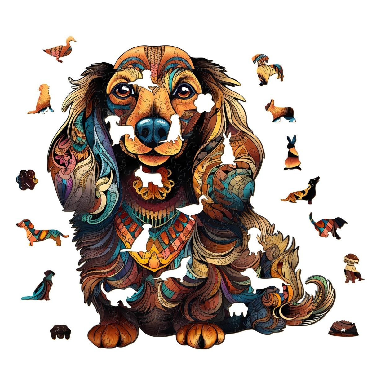 long haired dachshund 3 Wooden Jigsaw Puzzle - KAAYEE Puzzle