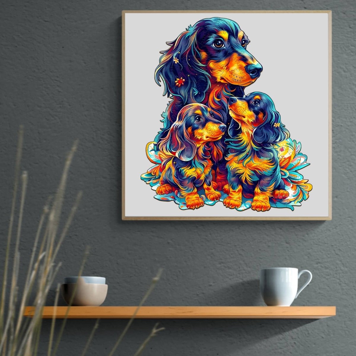 Long haired Dachshund Family Wooden Jigsaw Puzzle - KAAYEE Puzzle