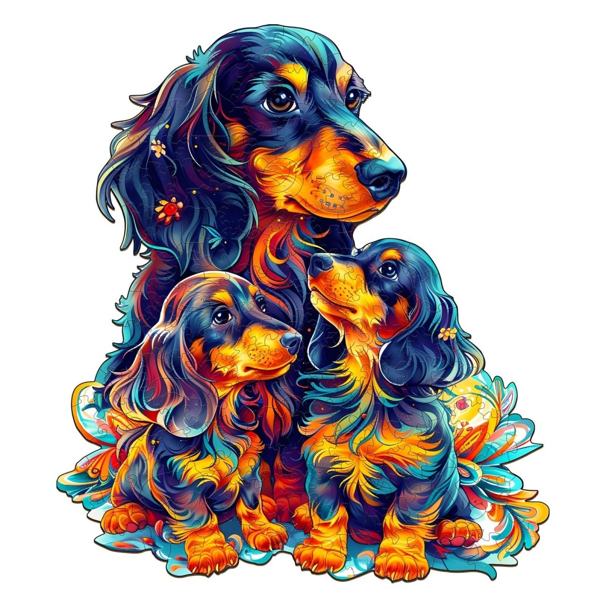 Long haired Dachshund Family Wooden Jigsaw Puzzle - KAAYEE Puzzle