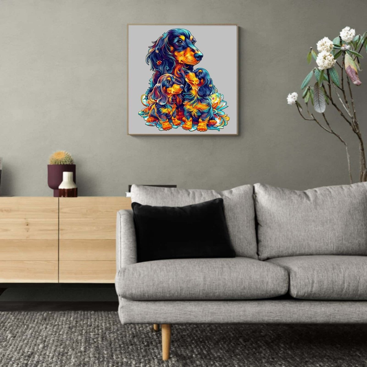 Long haired Dachshund Family Wooden Jigsaw Puzzle - KAAYEE Puzzle