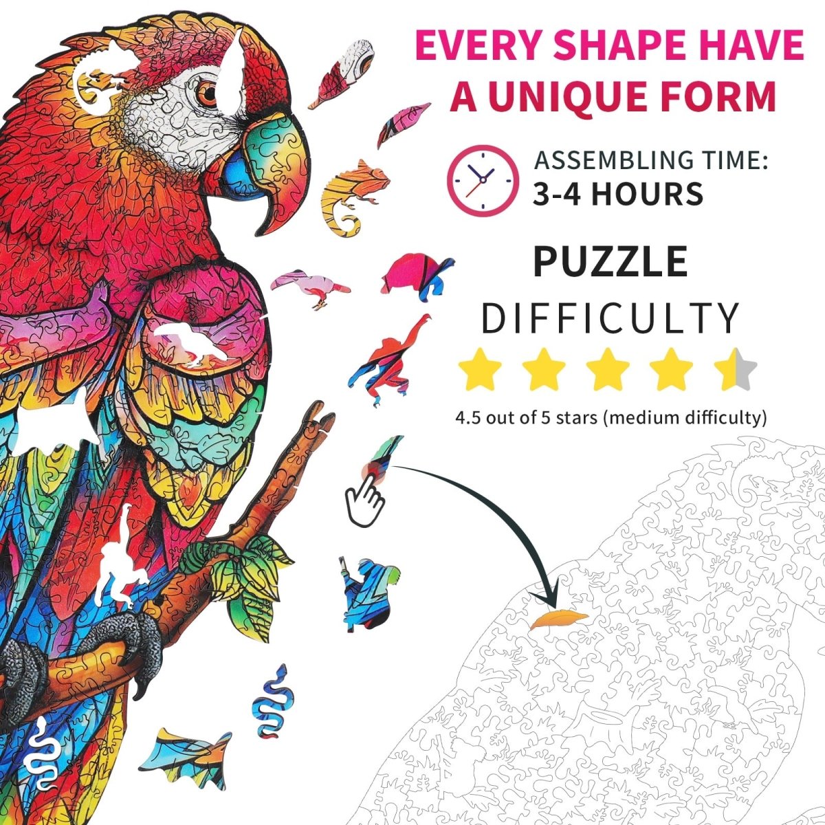 Lovely Parrot Wooden Jigsaw Puzzle - KAAYEE Puzzle