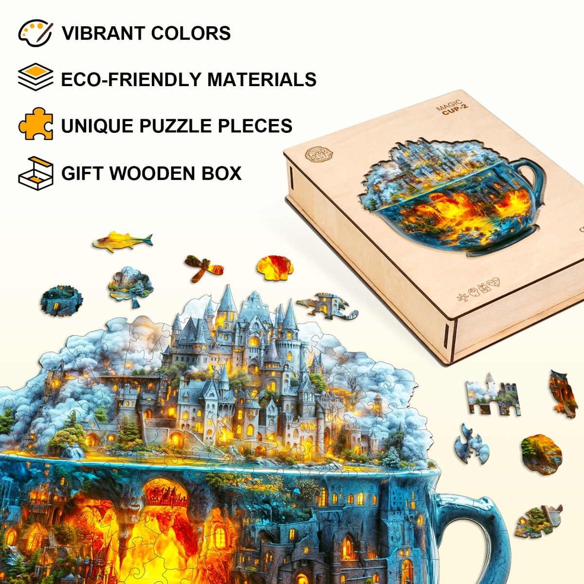 Magic cup - 2 Wooden Jigsaw Puzzle - KAAYEE Puzzle