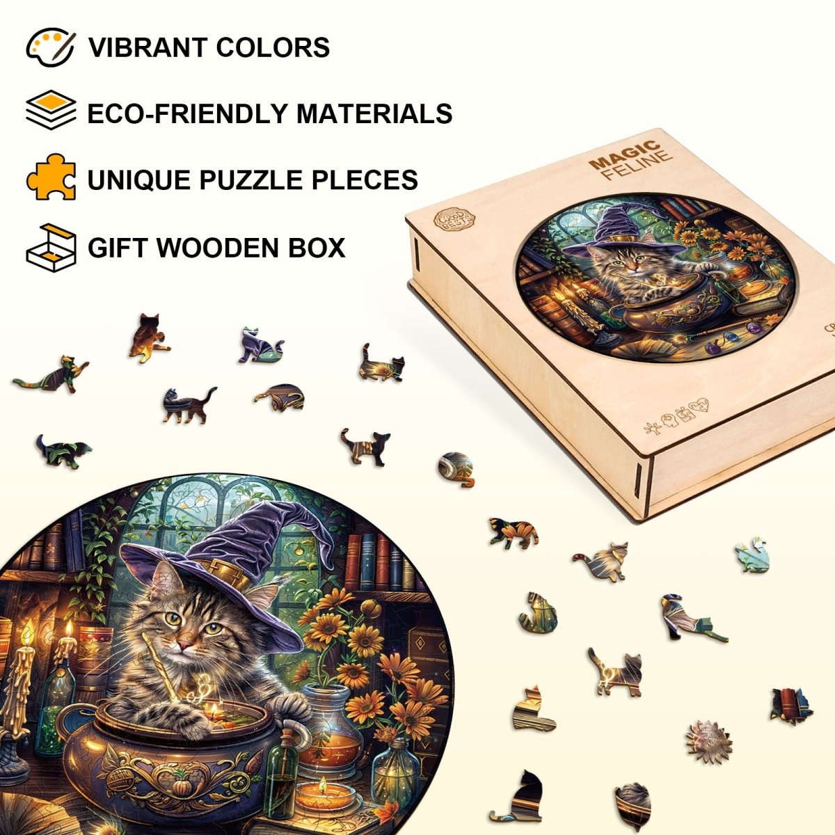 Magic Feline Wooden Jigsaw Puzzle - KAAYEE Puzzle