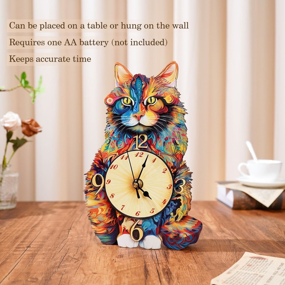 Maine Coon Cat Clock DIY Wooden Puzzle - KAAYEE Puzzle