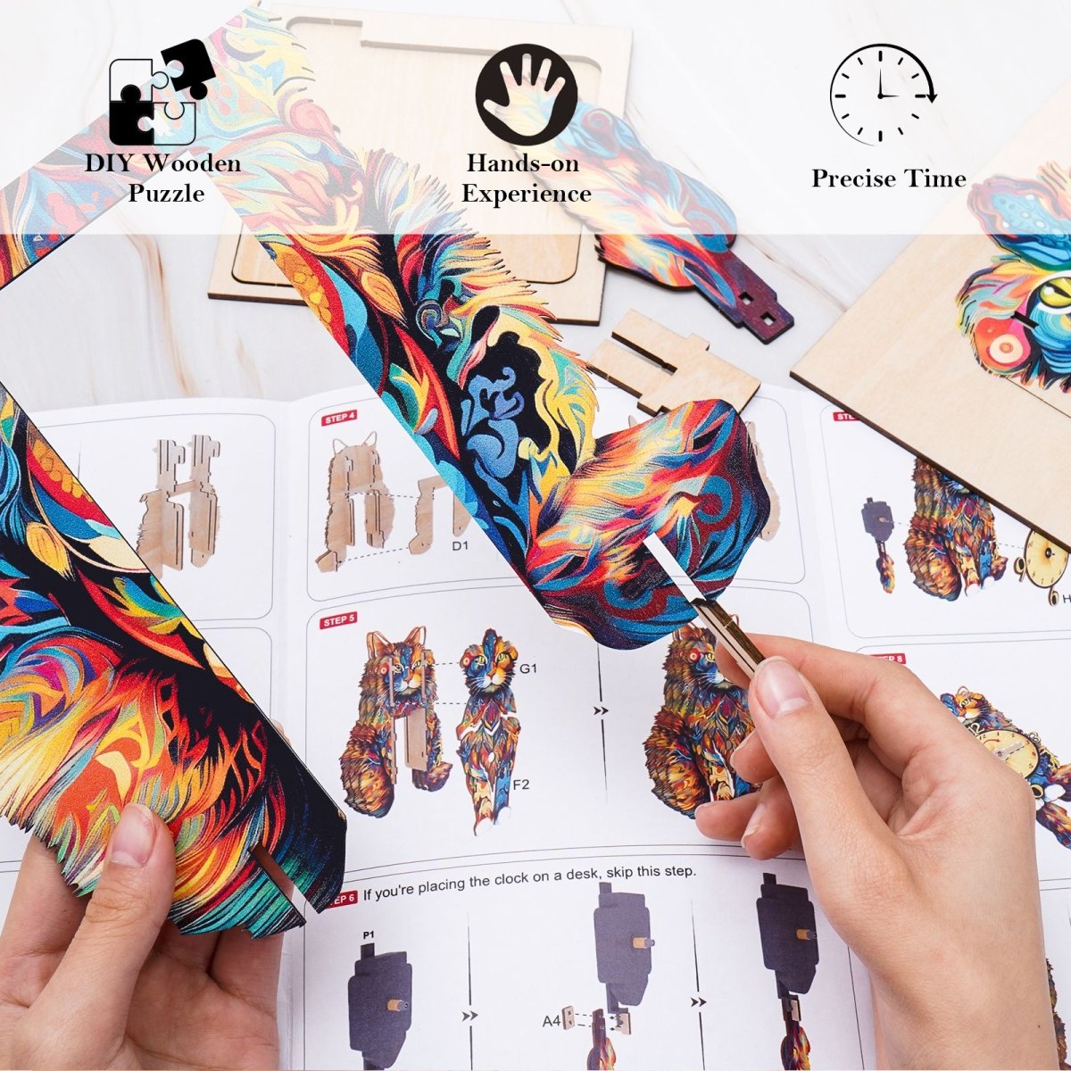 Maine Coon Cat Clock DIY Wooden Puzzle - KAAYEE Puzzle