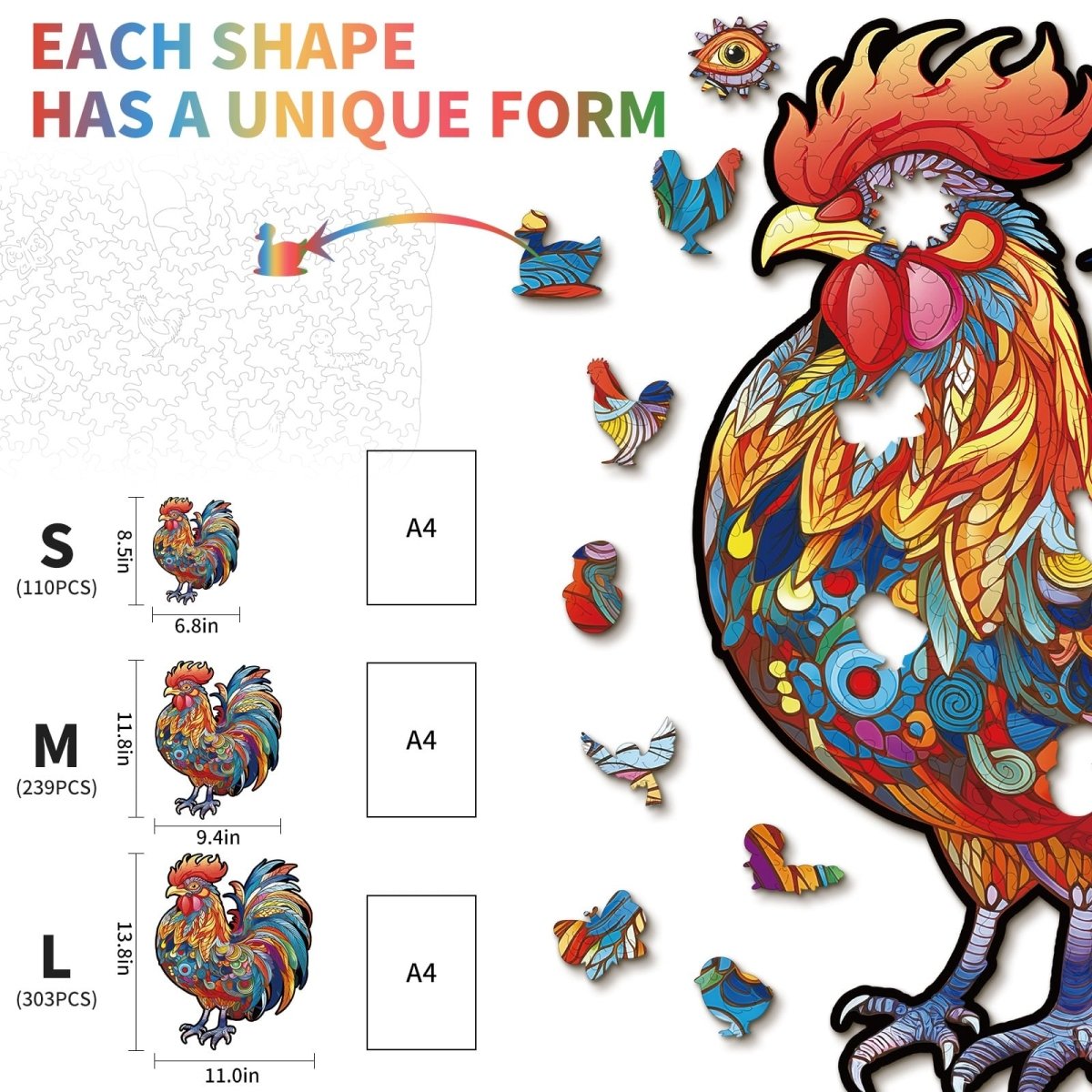 Majestic Cock Wooden Jigsaw Puzzle - KAAYEE Puzzle