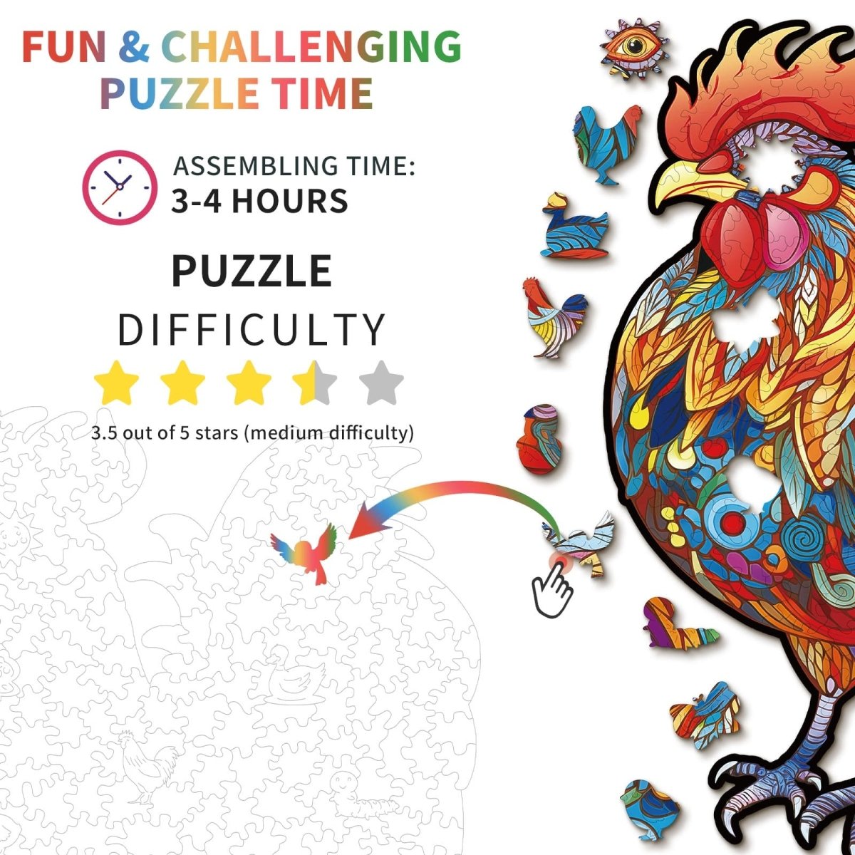 Majestic Cock Wooden Jigsaw Puzzle - KAAYEE Puzzle