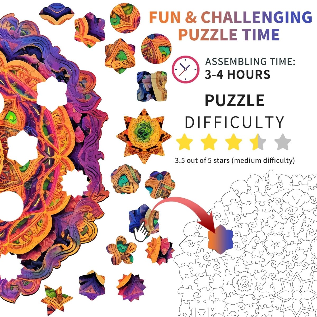 Mandala 4 Wooden Jigsaw Puzzle - KAAYEE Puzzle