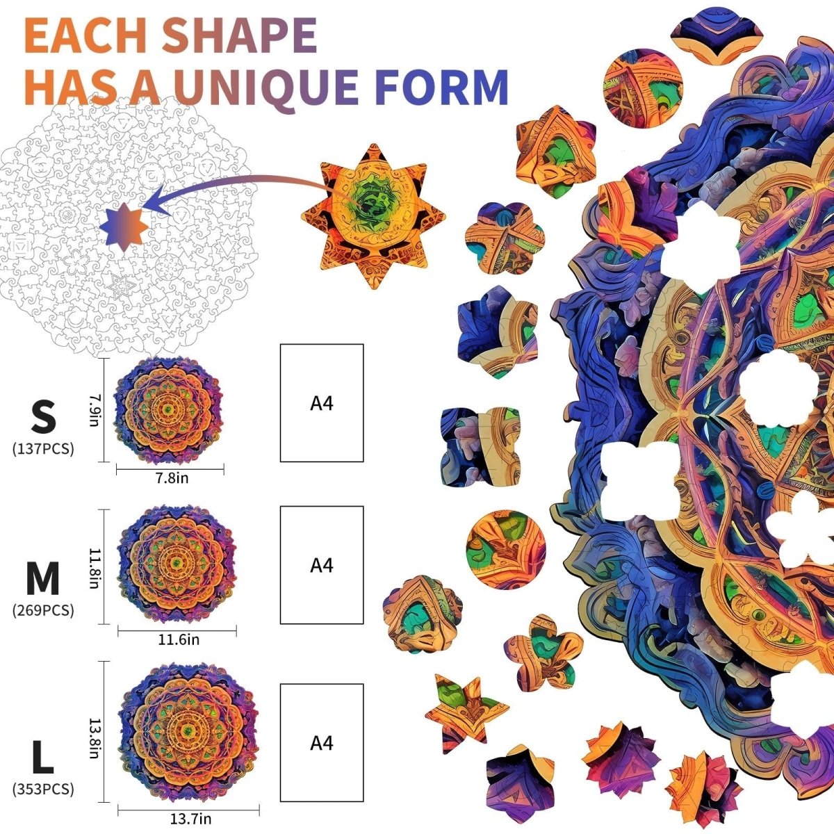 Mandala 4 Wooden Jigsaw Puzzle - KAAYEE Puzzle