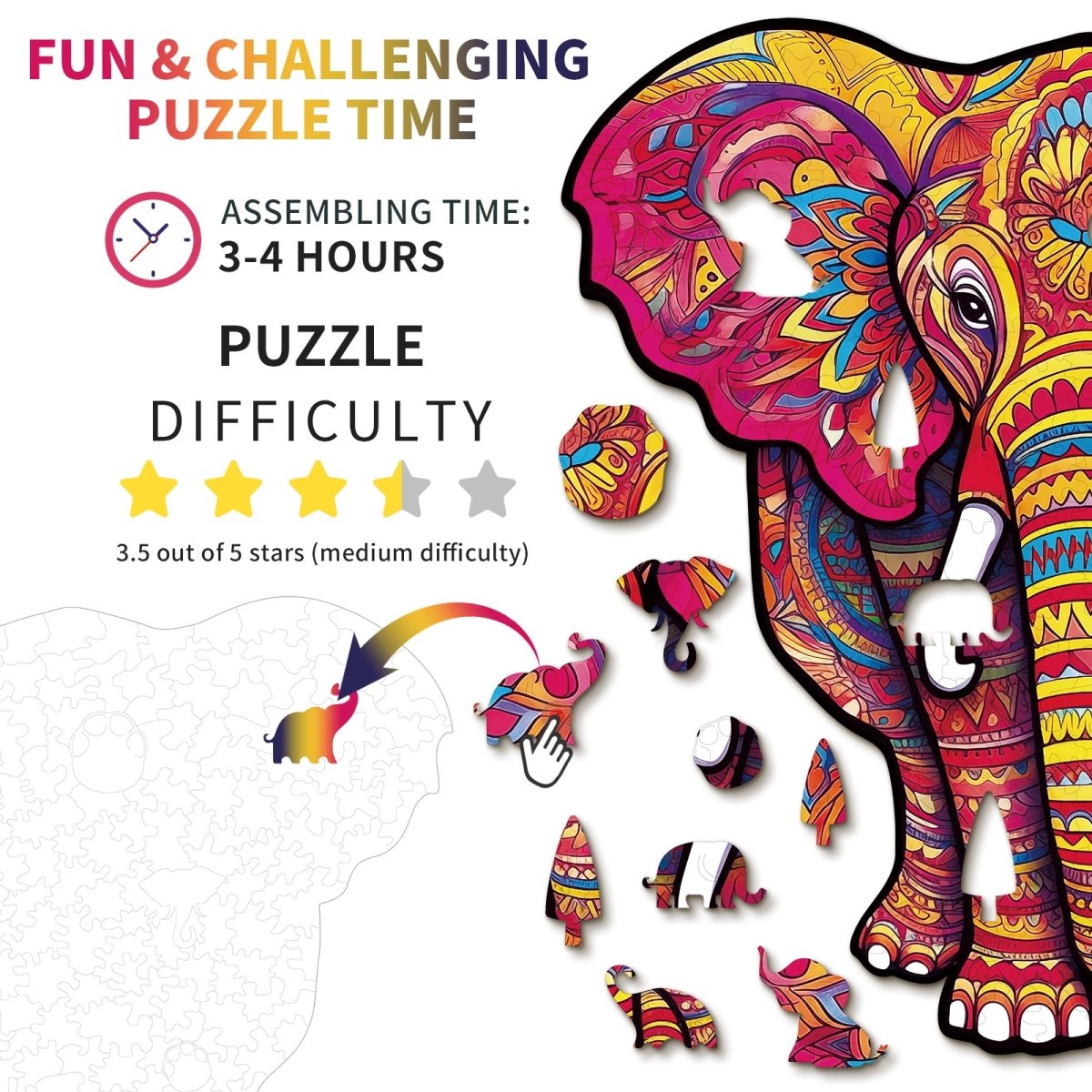 Mandala Elephant Wooden Jigsaw Puzzle - KAAYEE Puzzle