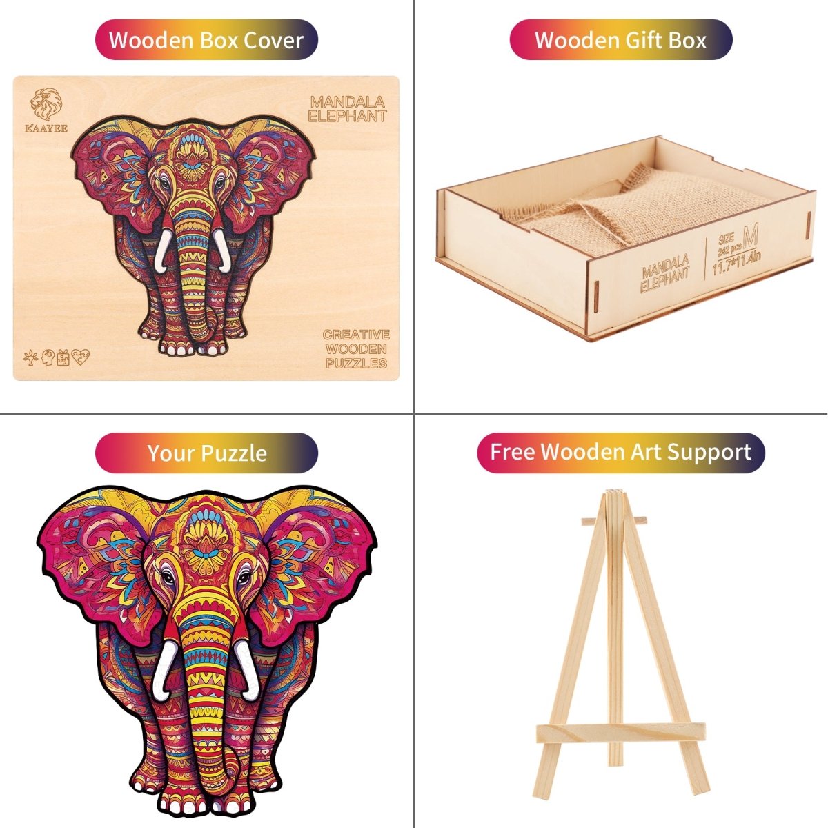 Mandala Elephant Wooden Jigsaw Puzzle - KAAYEE Puzzle