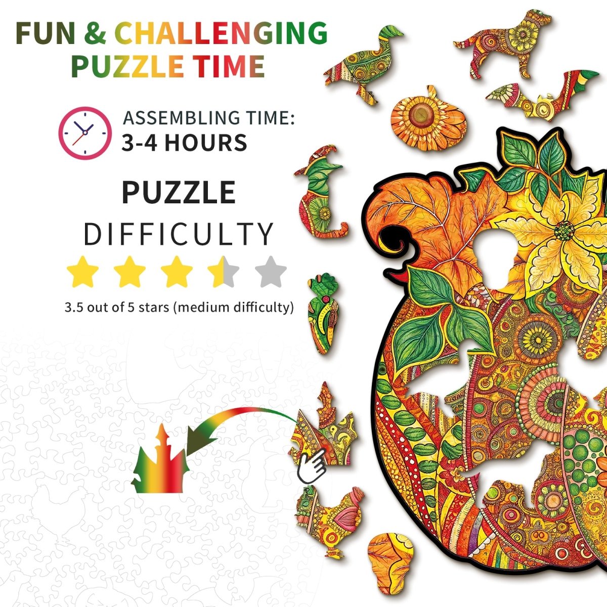 Mandala Pumpkin Wooden Jigsaw Puzzle - KAAYEE Puzzle