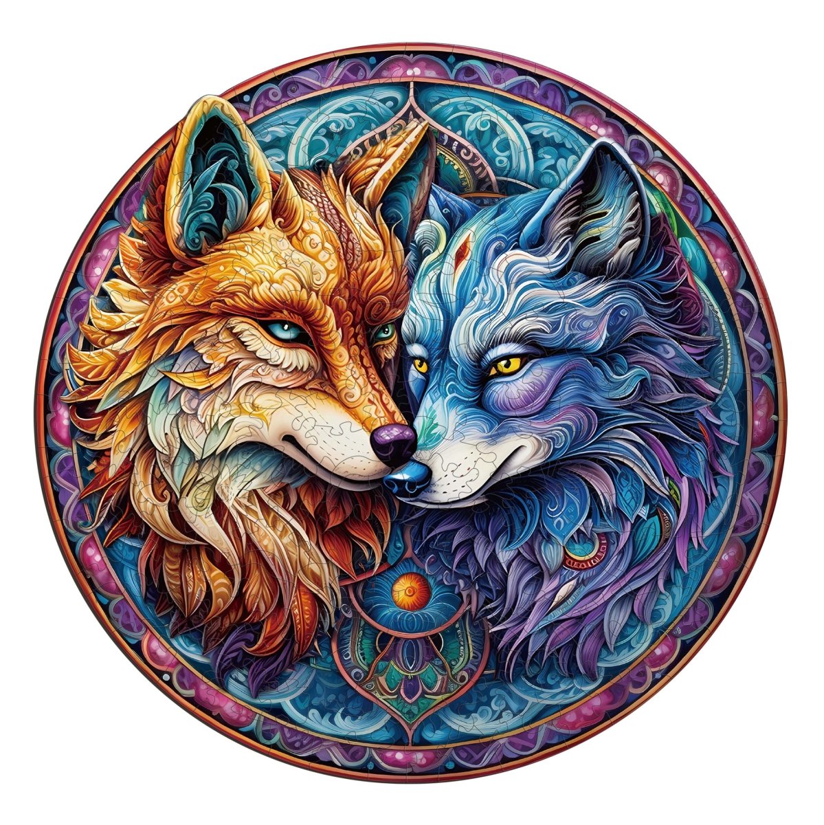 MANDALA YIN YANG WOLF 2 Wooden Jigsaw Puzzle - KAAYEE Puzzle