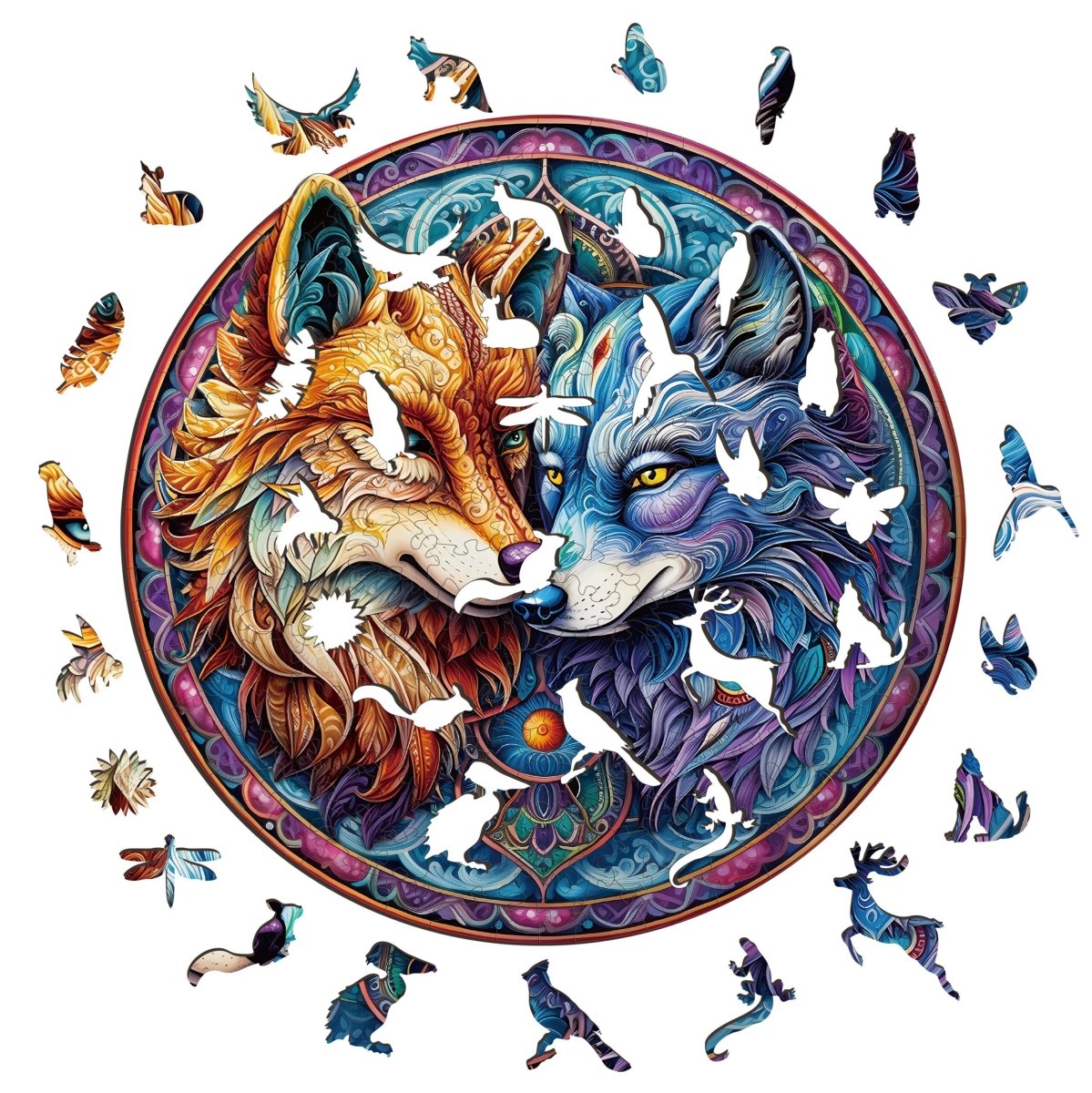 MANDALA YIN YANG WOLF 2 Wooden Jigsaw Puzzle - KAAYEE Puzzle
