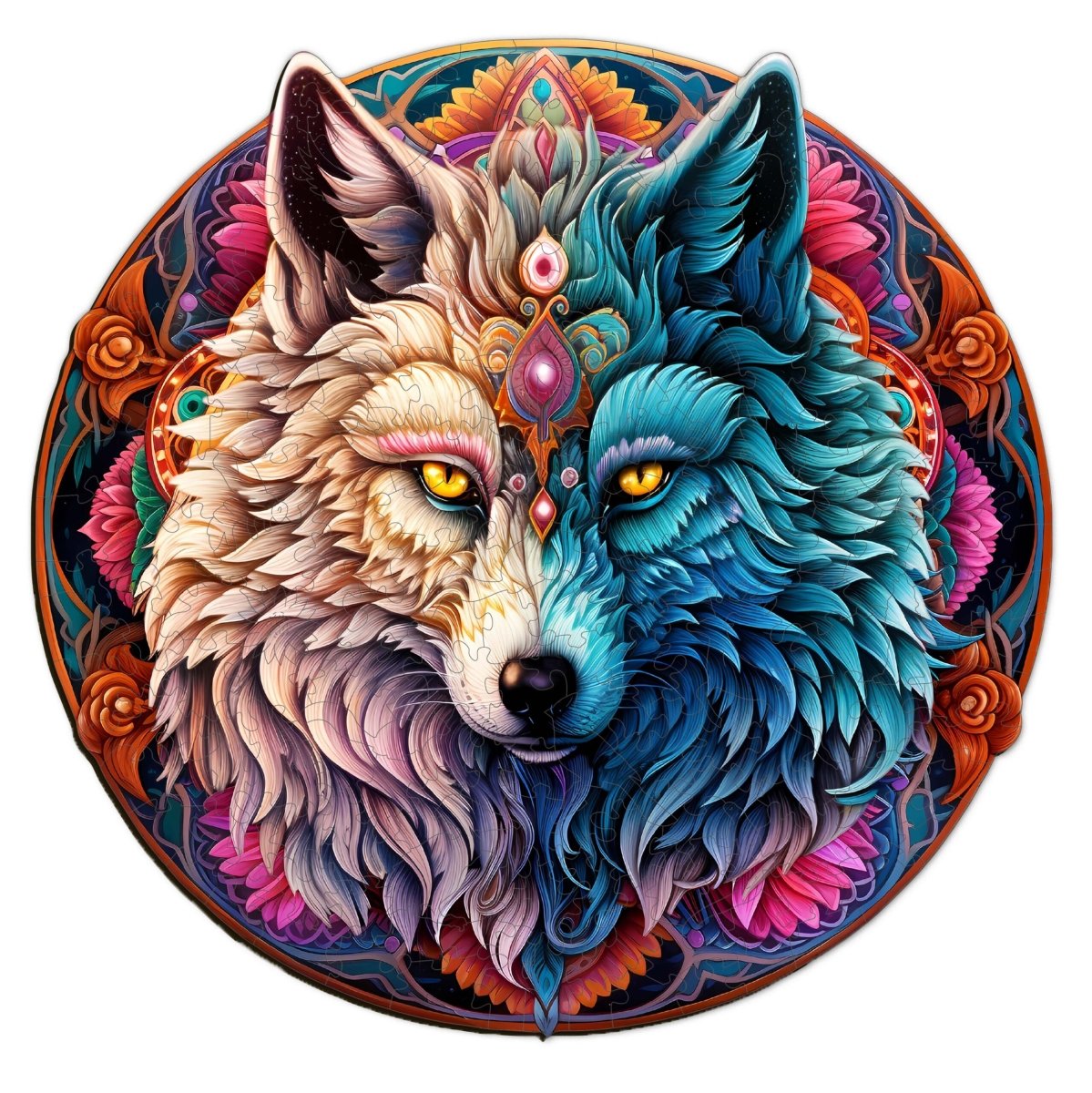 MANDALA YIN YANG WOLF Wooden Jigsaw Puzzle - KAAYEE Puzzle