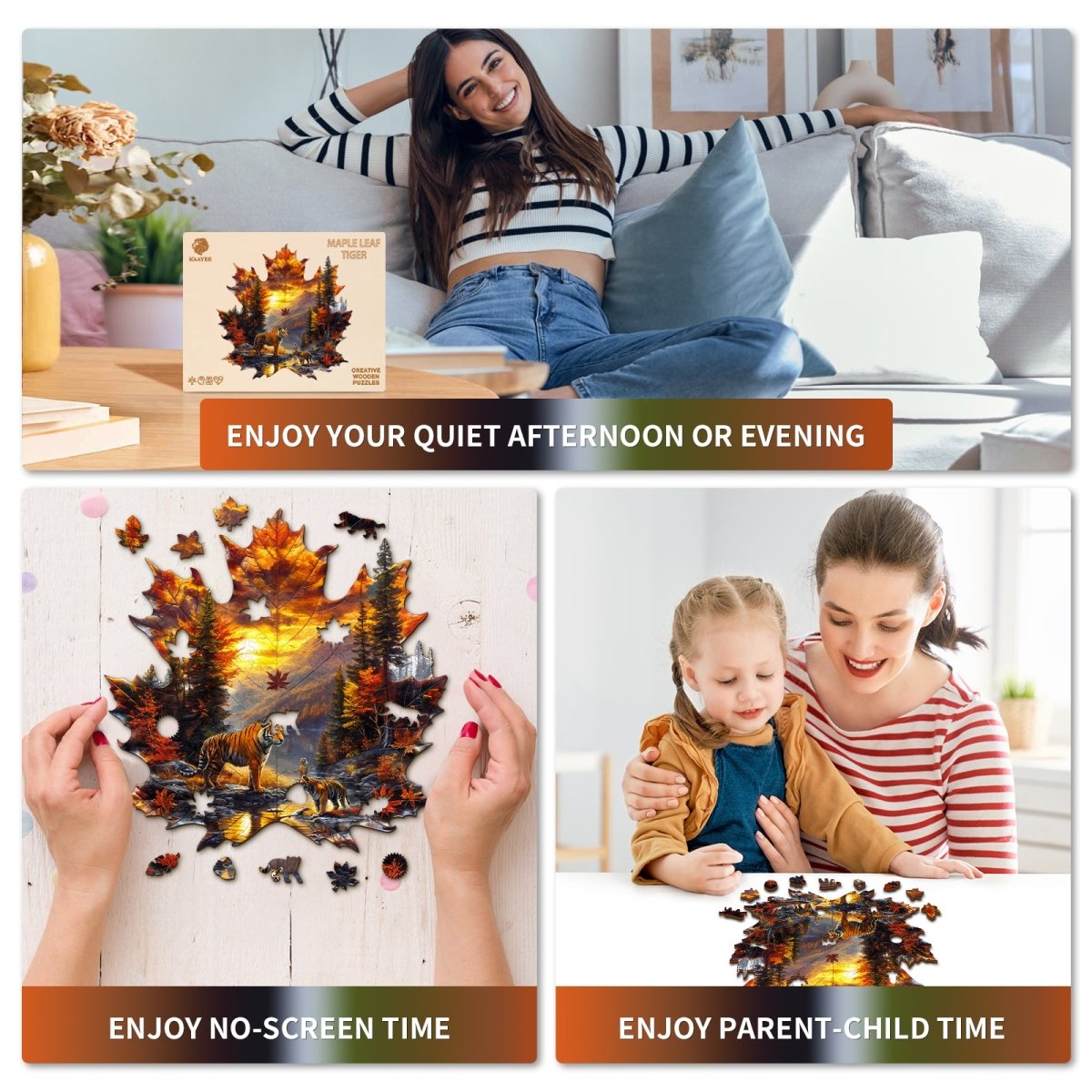 Maple Leaf Tiger Wooden Jigsaw Puzzle - KAAYEE Puzzle