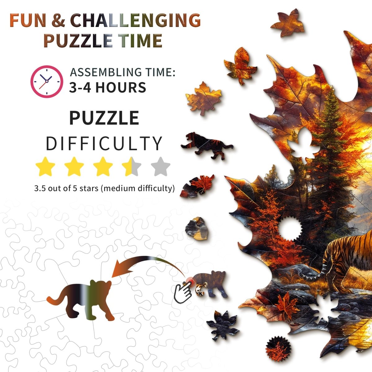 Maple Leaf Tiger Wooden Jigsaw Puzzle - KAAYEE Puzzle