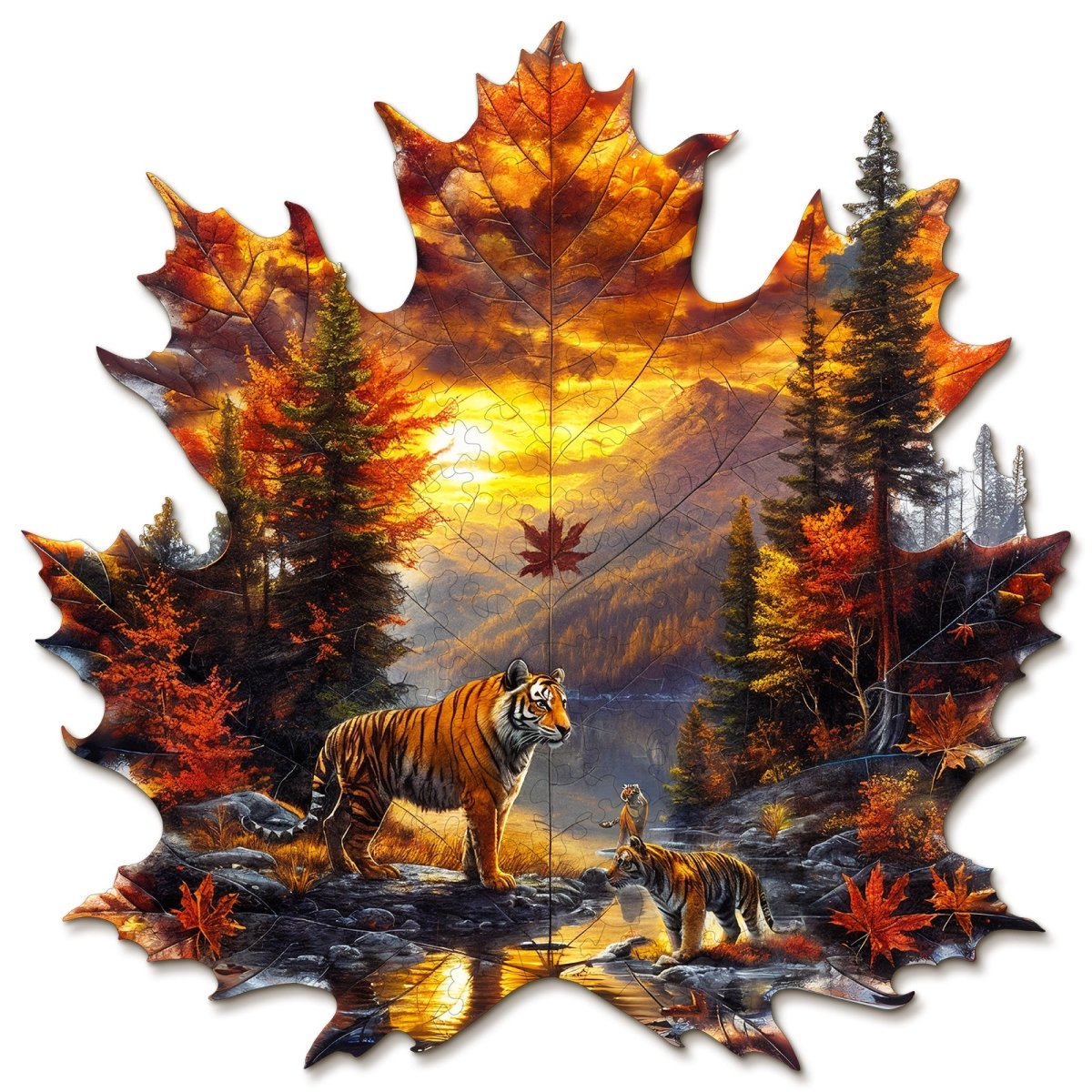 Maple Leaf Tiger Wooden Jigsaw Puzzle - KAAYEE Puzzle