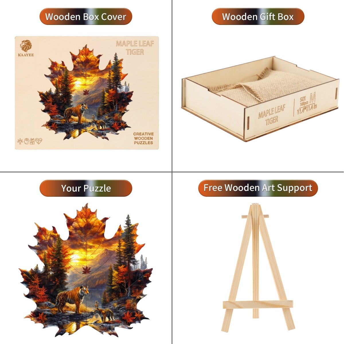 Maple Leaf Tiger Wooden Jigsaw Puzzle - KAAYEE Puzzle