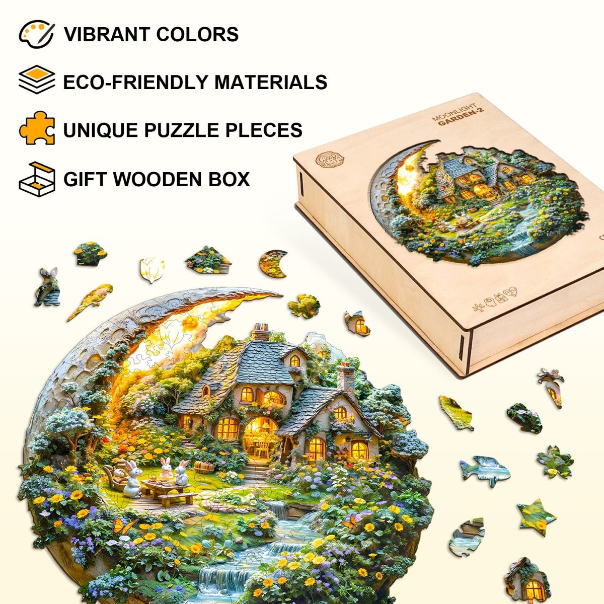 Moonlight Garden - 2 Wooden Jigsaw Puzzle - KAAYEE Puzzle