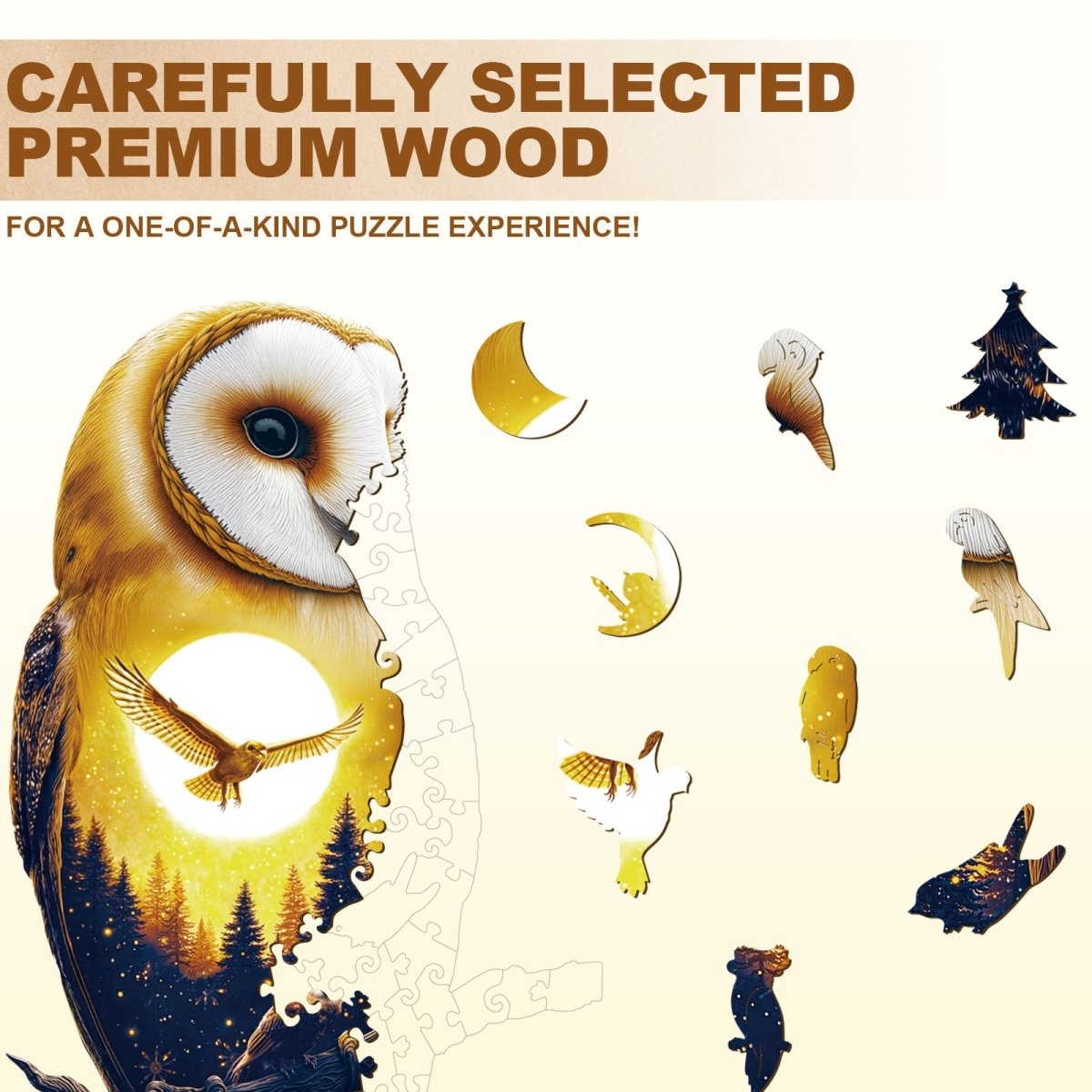 Moonlight Snow Owl Wooden Jigsaw Puzzle - KAAYEE Puzzle