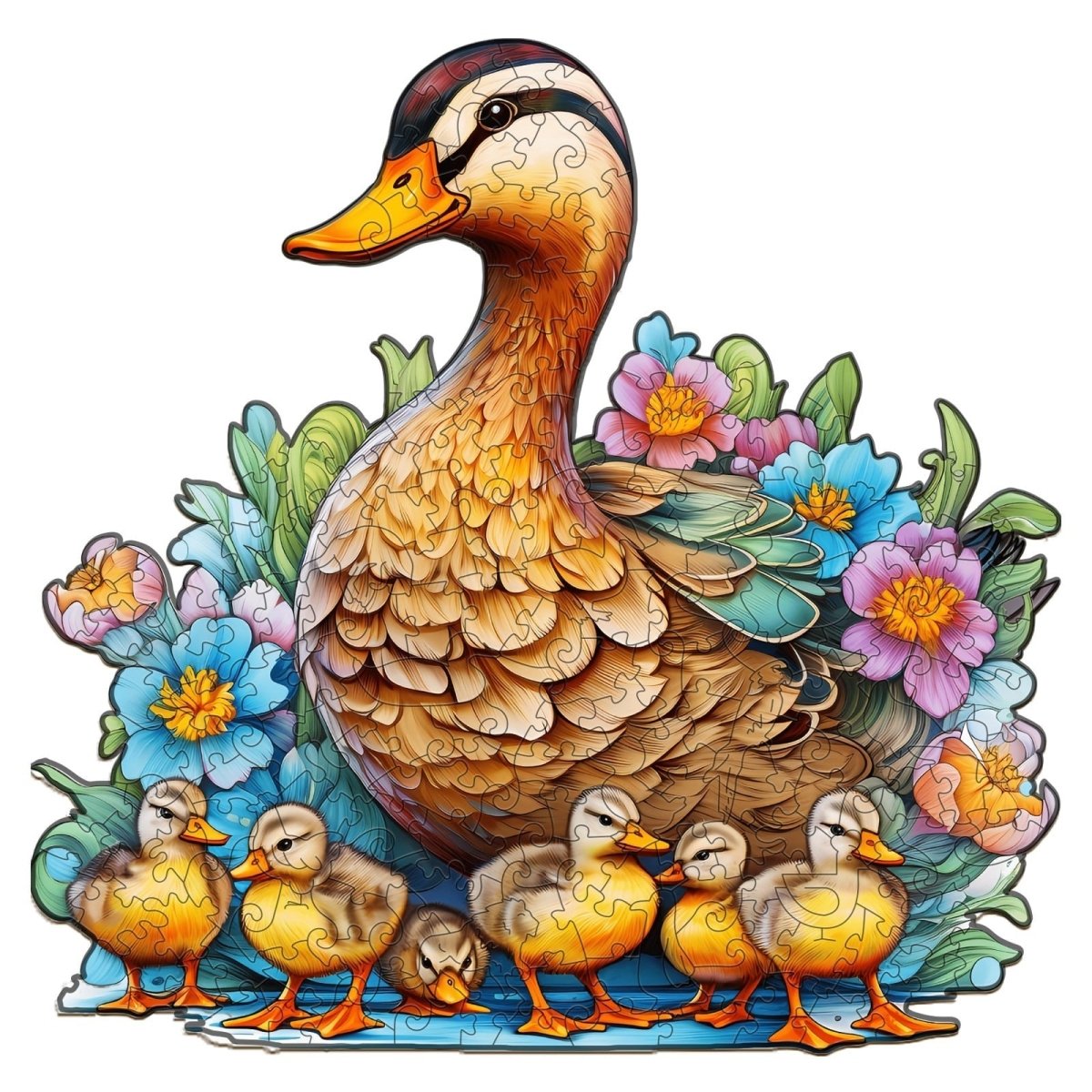 Mother Duck and Ducklings Wooden Jigsaw Puzzle - KAAYEE Puzzle
