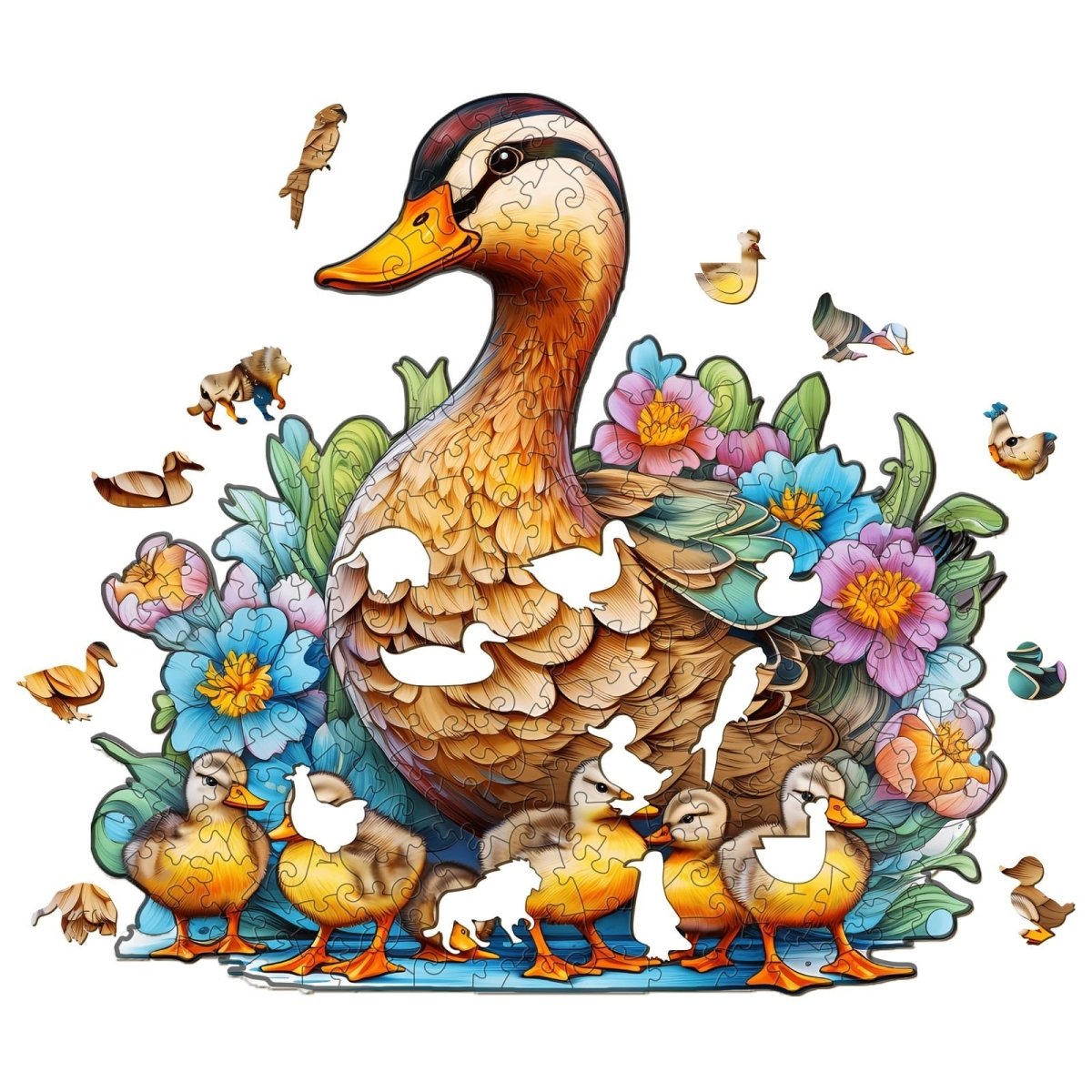 Mother Duck and Ducklings Wooden Jigsaw Puzzle - KAAYEE Puzzle
