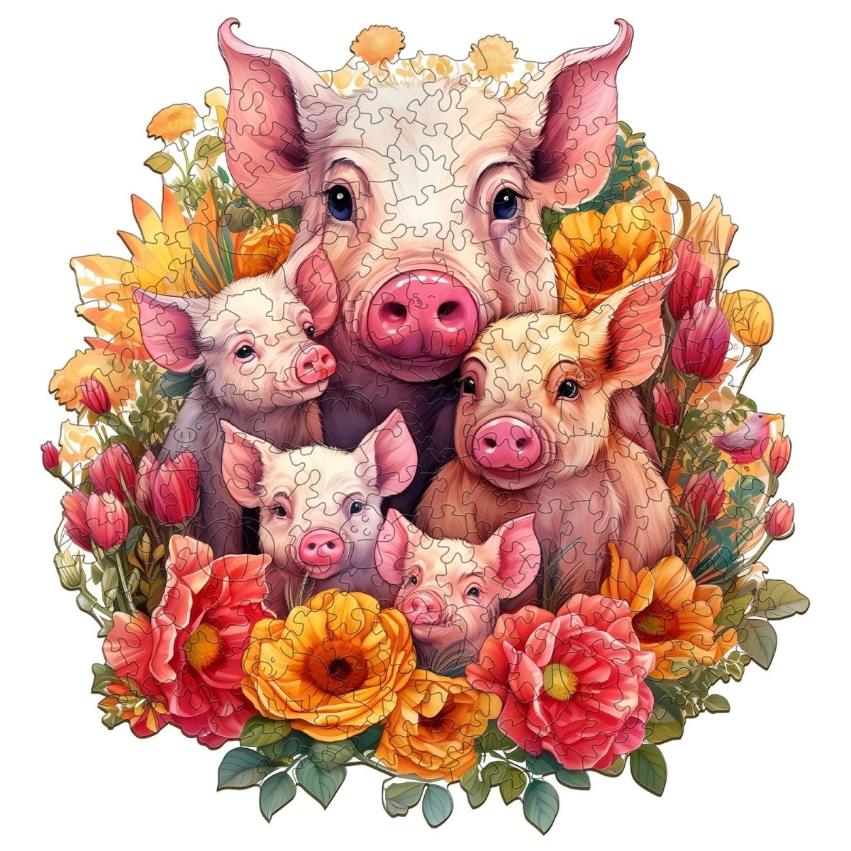 Mother pig and piglet 1 Wooden Jigsaw Puzzle - KAAYEE Puzzle