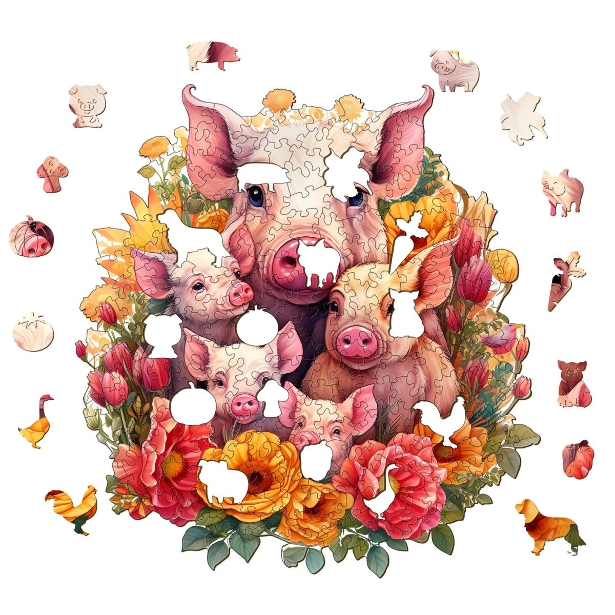 Mother pig and piglet 1 Wooden Jigsaw Puzzle - KAAYEE Puzzle