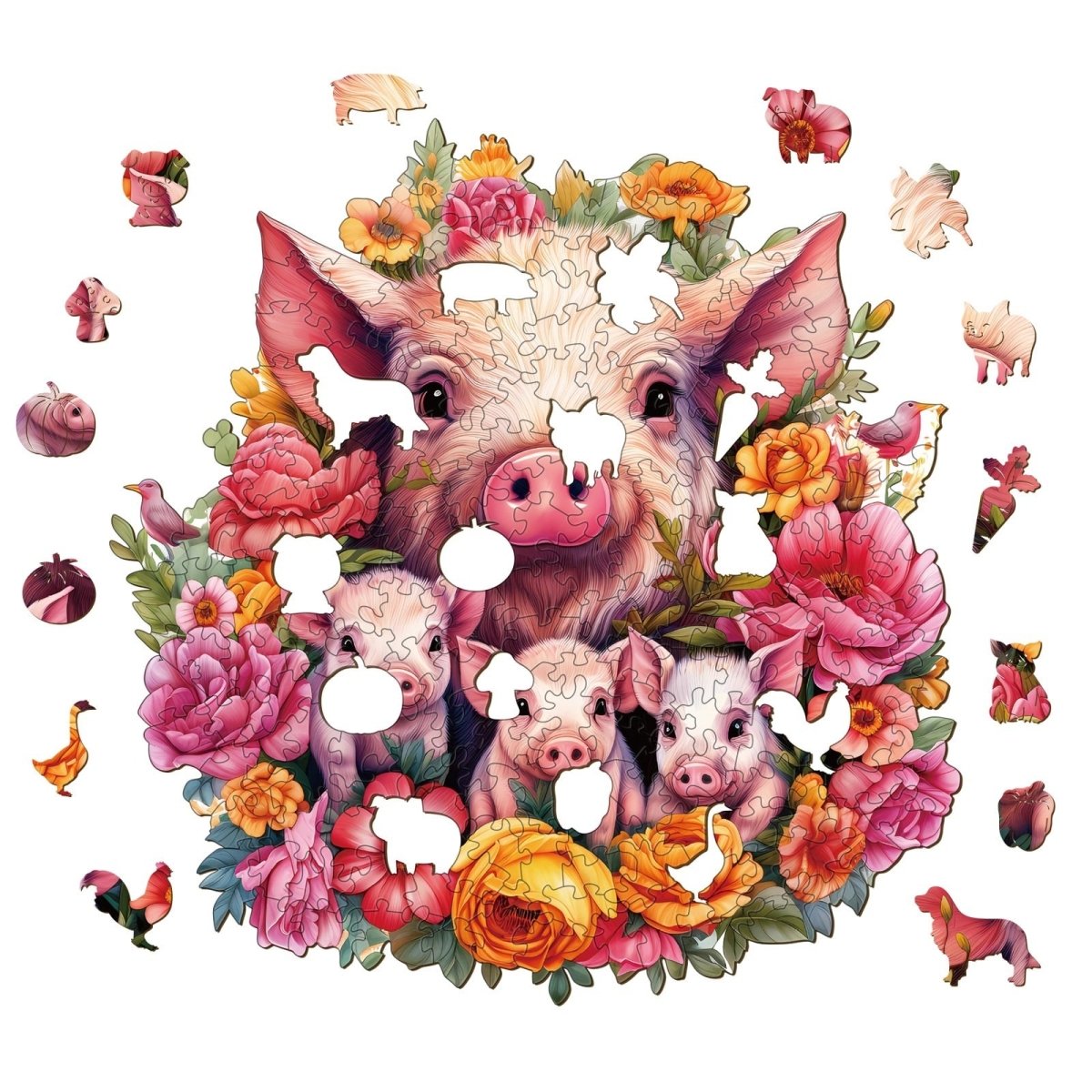Mother pig and piglet 2 Wooden Jigsaw Puzzle - KAAYEE Puzzle