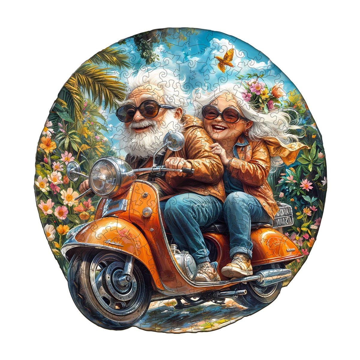 Motorcycle Granny - 2 Wooden Jigsaw Puzzle - KAAYEE Puzzle