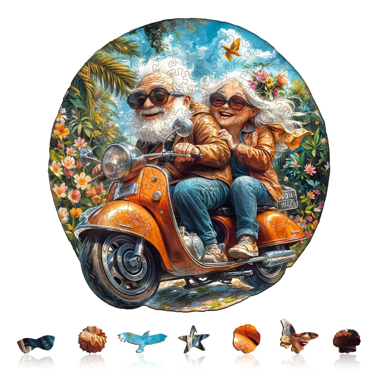 Motorcycle Granny - 2 Wooden Jigsaw Puzzle - KAAYEE Puzzle
