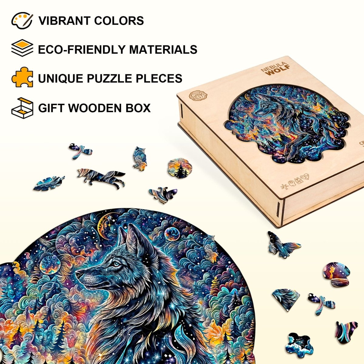 Nebula Wolf Wooden Jigsaw Puzzle - KAAYEE Puzzle
