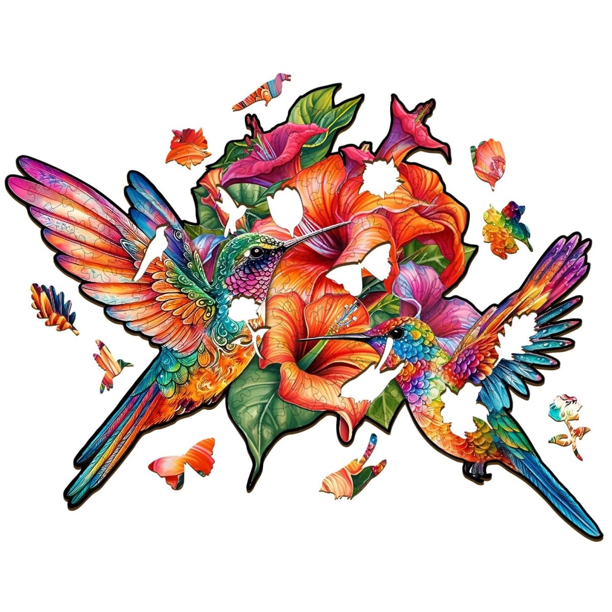 nectar feeding hummingbirds Wooden Jigsaw Puzzle - KAAYEE Puzzle