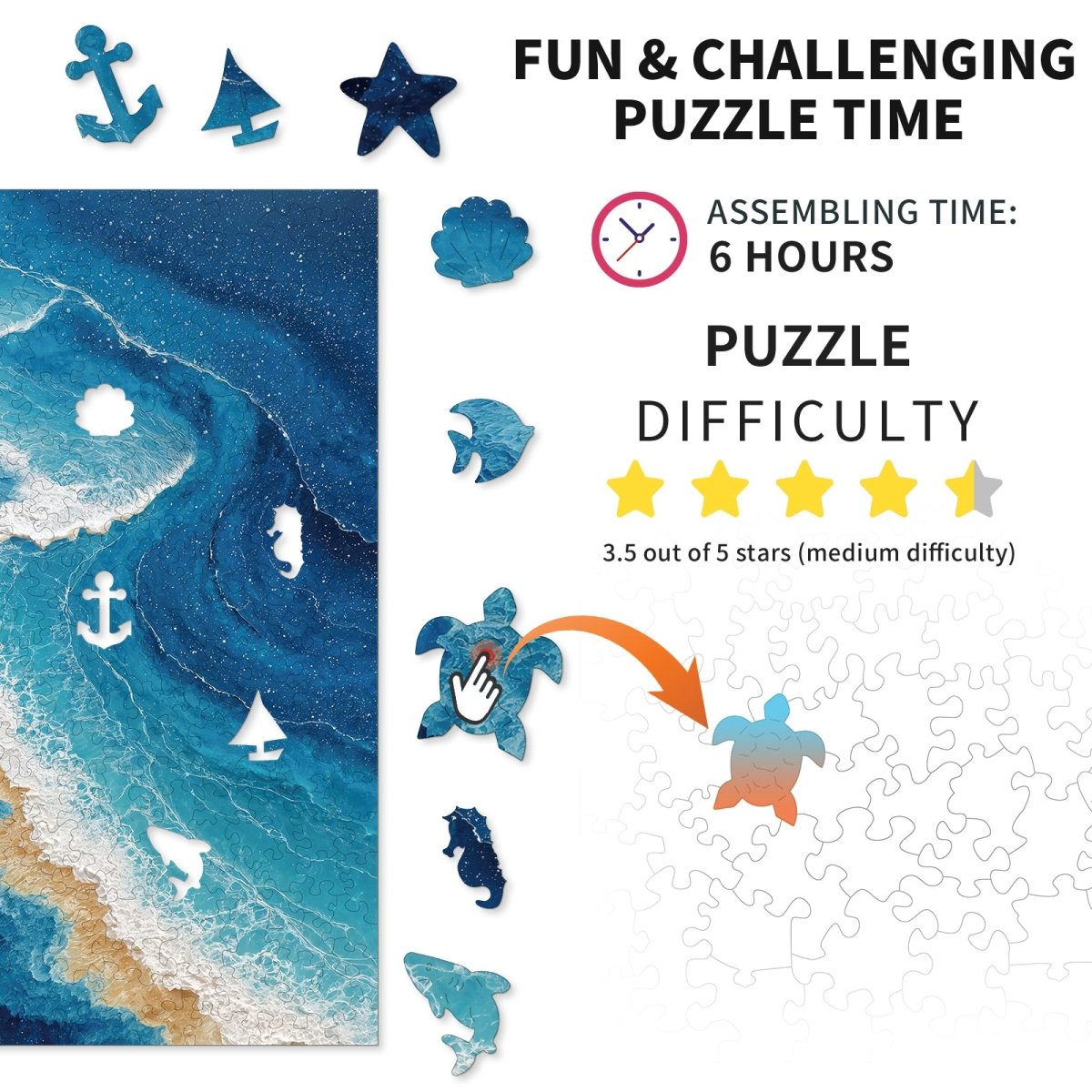 Ocean Waves Wooden Jigsaw Puzzle - KAAYEE Puzzle