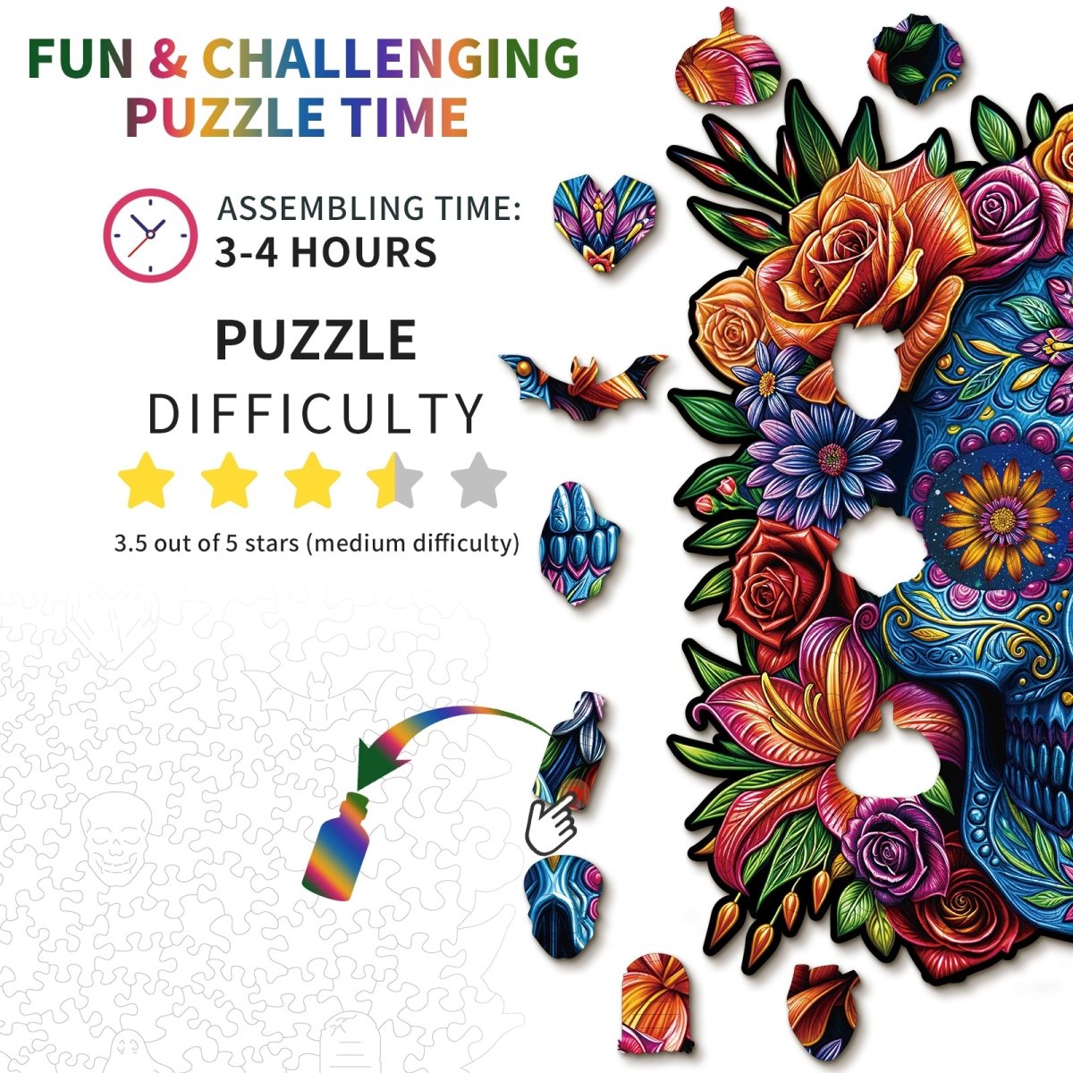 Painted Skull Head Wooden Jigsaw Puzzle - KAAYEE Puzzle