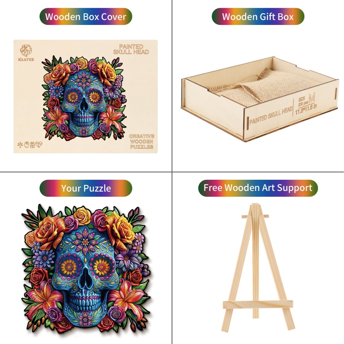 Painted Skull Head Wooden Jigsaw Puzzle - KAAYEE Puzzle