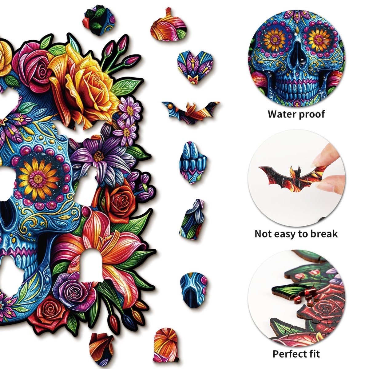 Painted Skull Head Wooden Jigsaw Puzzle - KAAYEE Puzzle