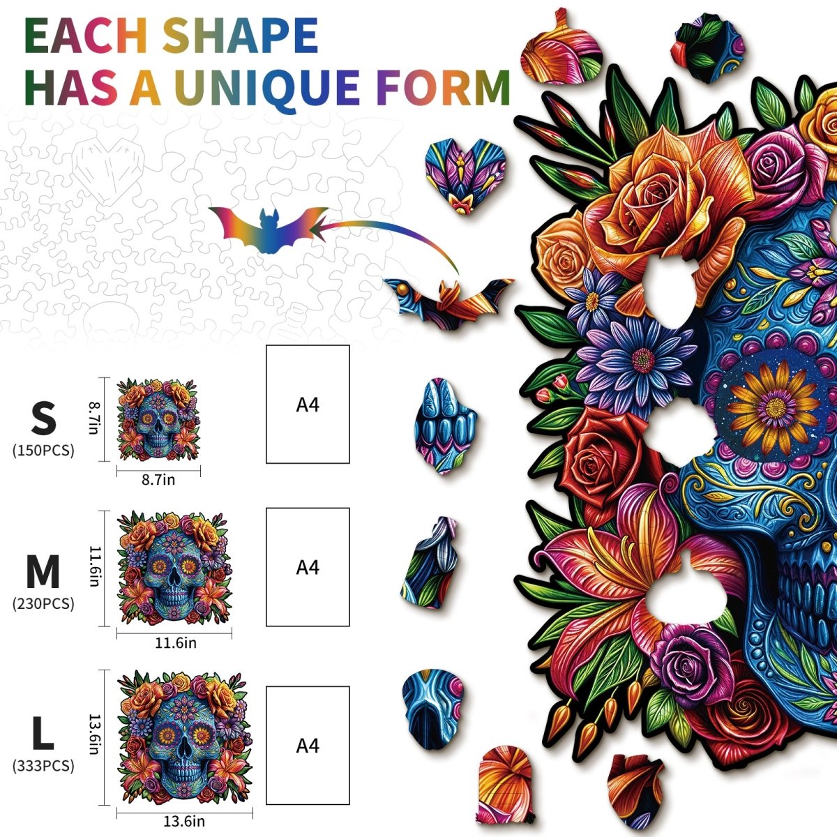 Painted Skull Head Wooden Jigsaw Puzzle - KAAYEE Puzzle