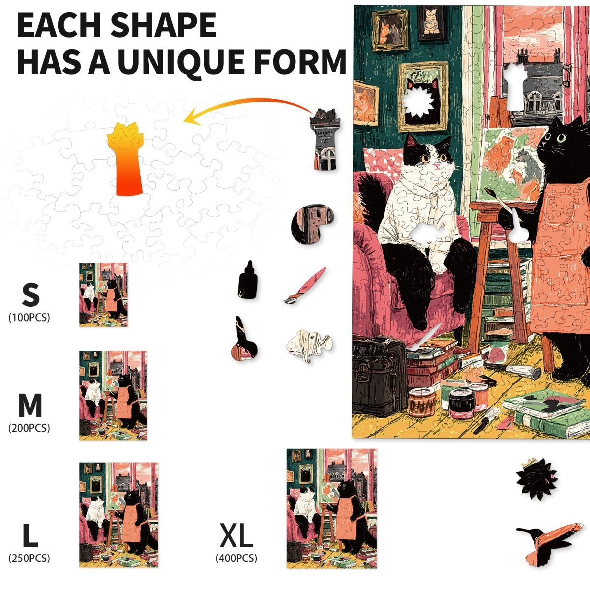 Painter’s Cat Corner Wooden Jigsaw Puzzle - KAAYEE Puzzle