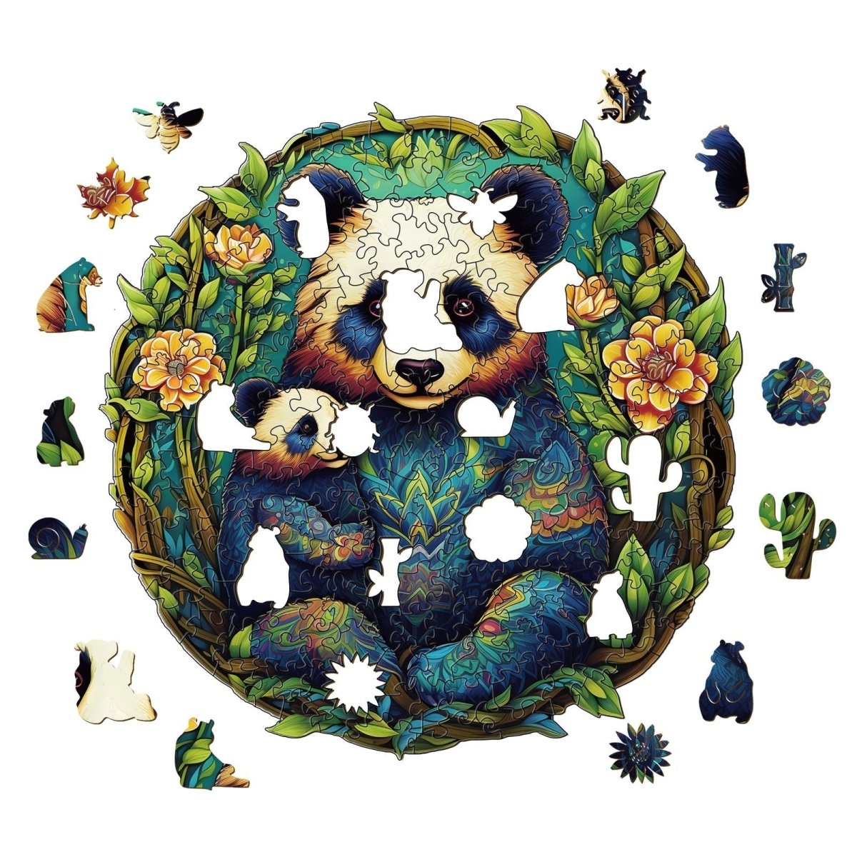 Panda Family 2 Wooden Jigsaw Puzzle - KAAYEE Puzzle
