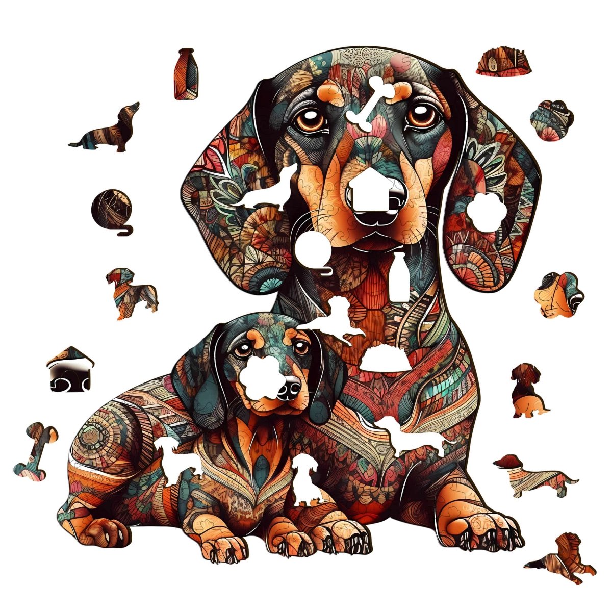 Parent Child Dachshund 2 Wooden Jigsaw Puzzle - KAAYEE Puzzle