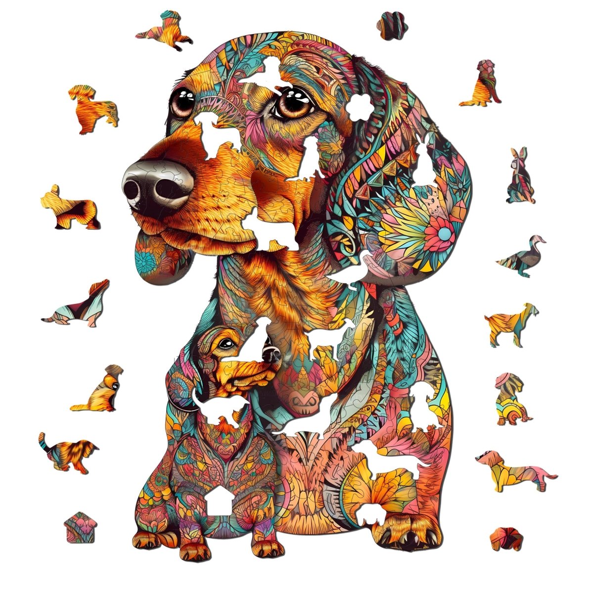 Parent Child Dachshund Wooden Jigsaw Puzzle - KAAYEE Puzzle