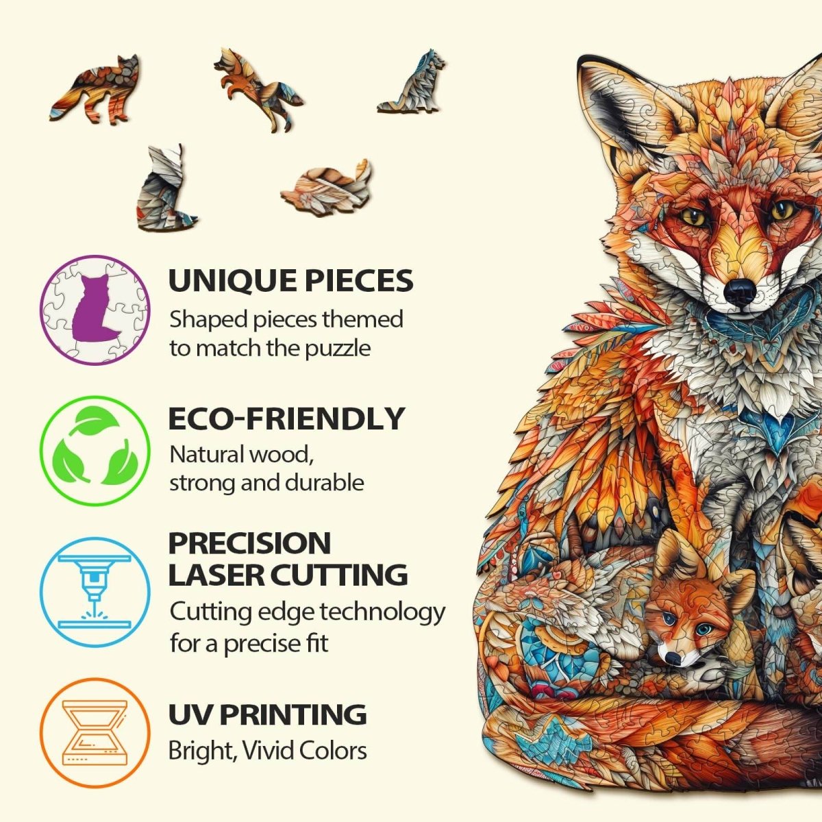 Parent Child Fox Wooden Jigsaw Puzzle - KAAYEE Puzzle