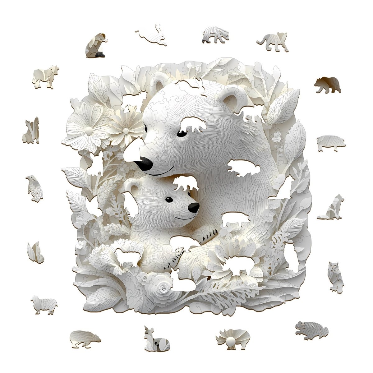 Parent child polar bear Wooden Jigsaw Puzzle - KAAYEE Puzzle